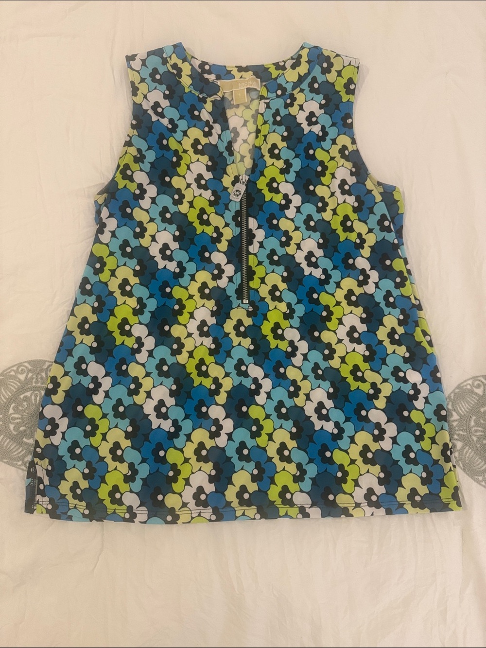 Michael Kors Blue, Lime & White Floral Tank Top